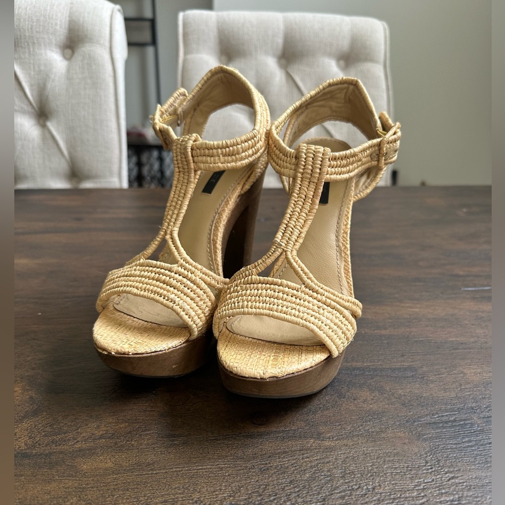 Rachel Zoe Anita Raffia T-Strap Platform Heels